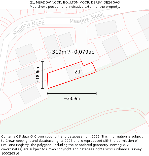21, MEADOW NOOK, BOULTON MOOR, DERBY, DE24 5AG: Plot and title map