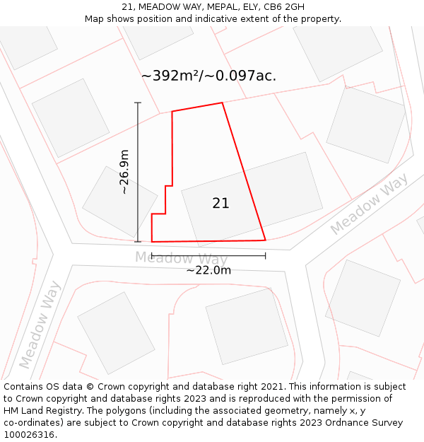 21, MEADOW WAY, MEPAL, ELY, CB6 2GH: Plot and title map