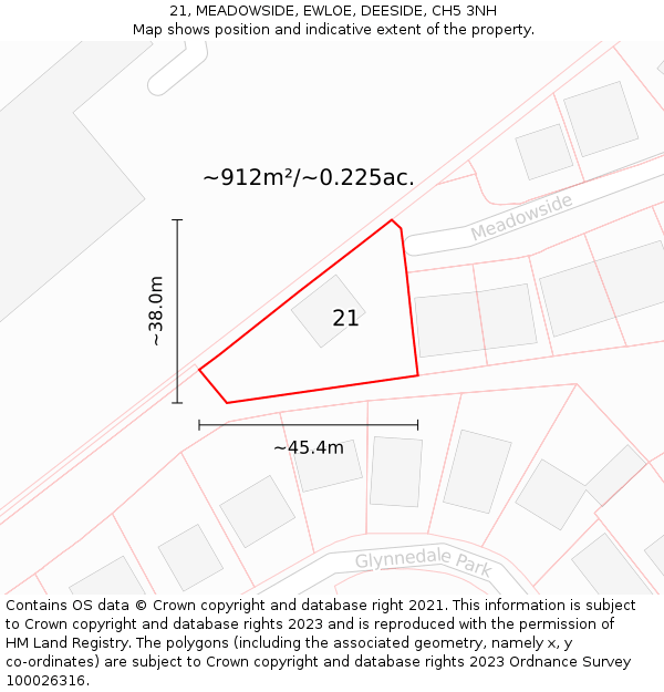 21, MEADOWSIDE, EWLOE, DEESIDE, CH5 3NH: Plot and title map