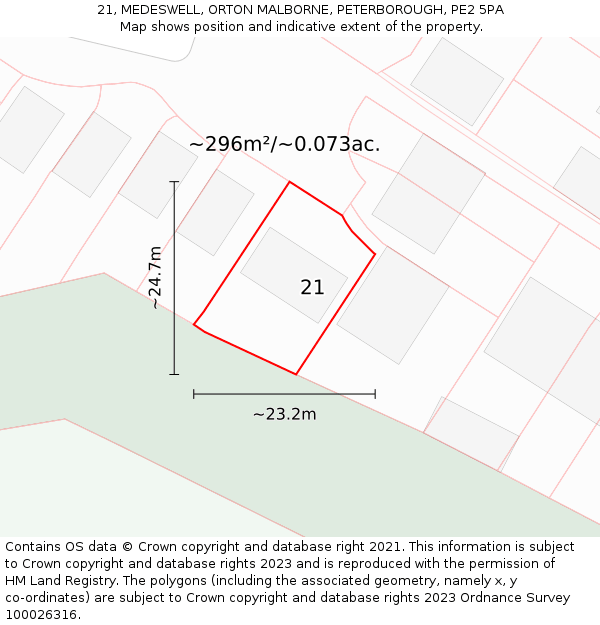 21, MEDESWELL, ORTON MALBORNE, PETERBOROUGH, PE2 5PA: Plot and title map
