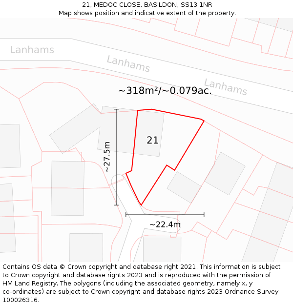 21, MEDOC CLOSE, BASILDON, SS13 1NR: Plot and title map