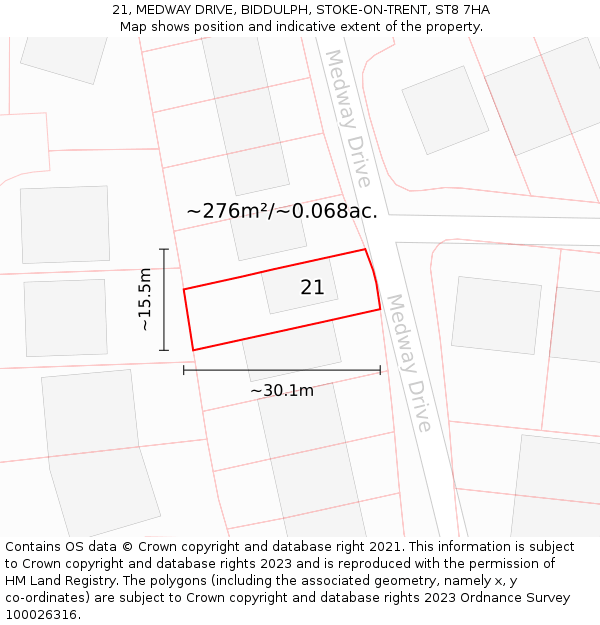 21, MEDWAY DRIVE, BIDDULPH, STOKE-ON-TRENT, ST8 7HA: Plot and title map
