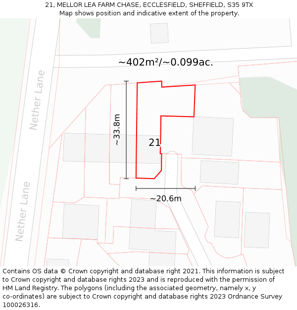 21, MELLOR LEA FARM CHASE, ECCLESFIELD, SHEFFIELD, S35 9TX: Plot and title map