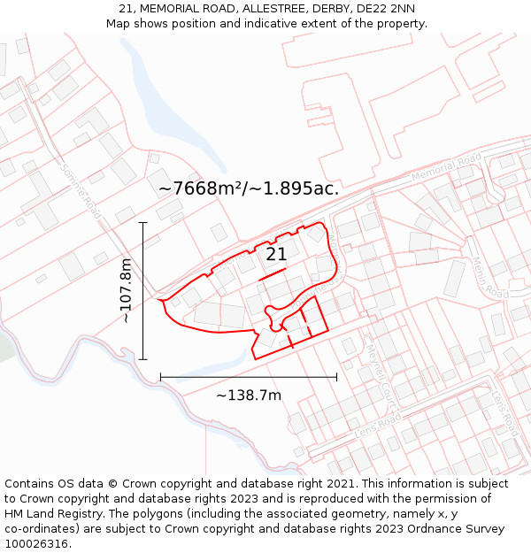 21, MEMORIAL ROAD, ALLESTREE, DERBY, DE22 2NN: Plot and title map