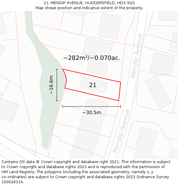 21, MENDIP AVENUE, HUDDERSFIELD, HD3 3QG: Plot and title map
