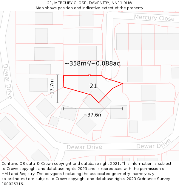 21, MERCURY CLOSE, DAVENTRY, NN11 9HW: Plot and title map