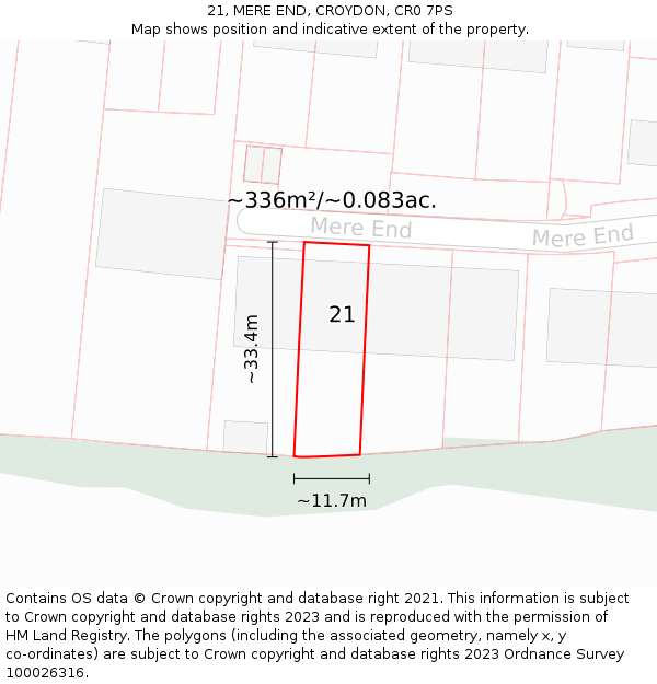 21, MERE END, CROYDON, CR0 7PS: Plot and title map