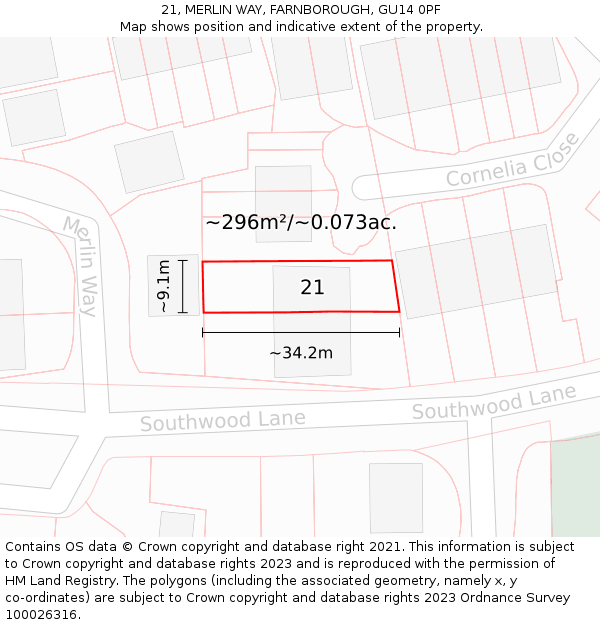 21, MERLIN WAY, FARNBOROUGH, GU14 0PF: Plot and title map