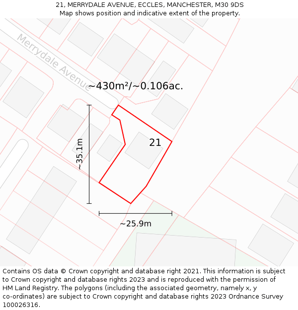 21, MERRYDALE AVENUE, ECCLES, MANCHESTER, M30 9DS: Plot and title map