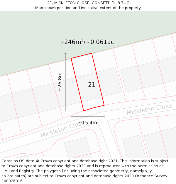 21, MICKLETON CLOSE, CONSETT, DH8 7UG: Plot and title map