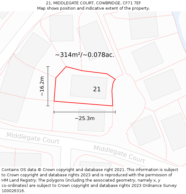 21, MIDDLEGATE COURT, COWBRIDGE, CF71 7EF: Plot and title map