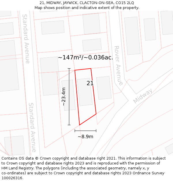 21, MIDWAY, JAYWICK, CLACTON-ON-SEA, CO15 2LQ: Plot and title map