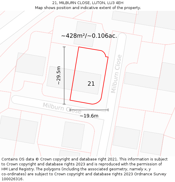 21, MILBURN CLOSE, LUTON, LU3 4EH: Plot and title map