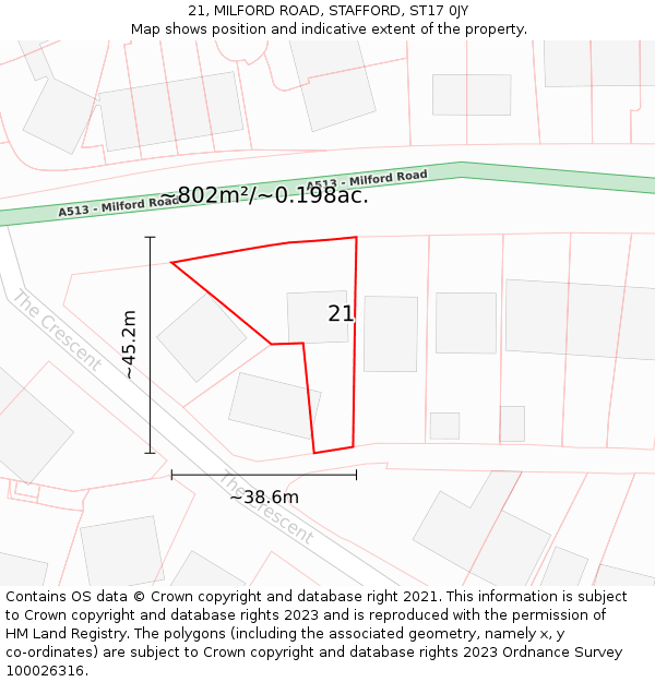 21, MILFORD ROAD, STAFFORD, ST17 0JY: Plot and title map
