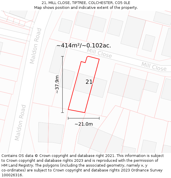 21, MILL CLOSE, TIPTREE, COLCHESTER, CO5 0LE: Plot and title map