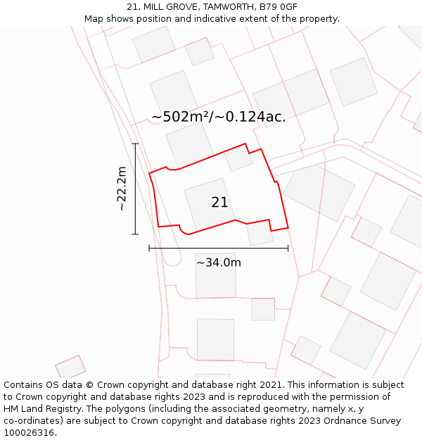 21, MILL GROVE, TAMWORTH, B79 0GF: Plot and title map