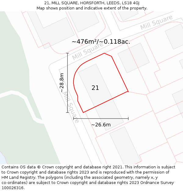 21, MILL SQUARE, HORSFORTH, LEEDS, LS18 4GJ: Plot and title map