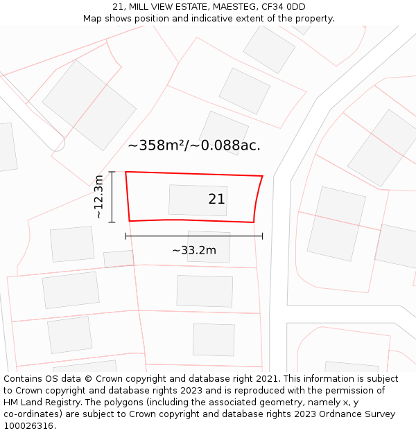 21, MILL VIEW ESTATE, MAESTEG, CF34 0DD: Plot and title map