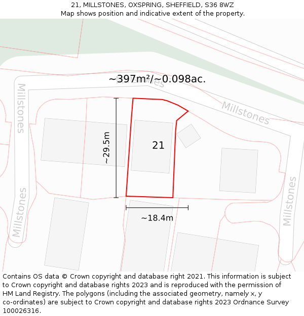21, MILLSTONES, OXSPRING, SHEFFIELD, S36 8WZ: Plot and title map