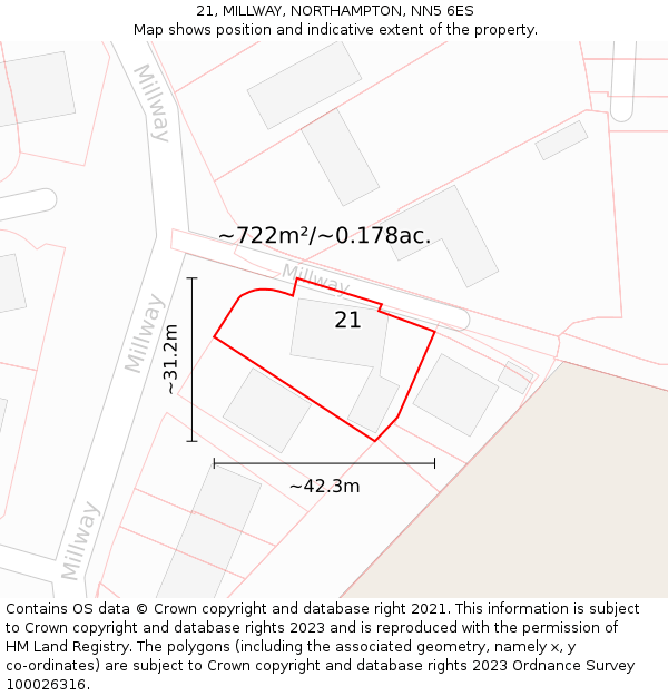 21, MILLWAY, NORTHAMPTON, NN5 6ES: Plot and title map