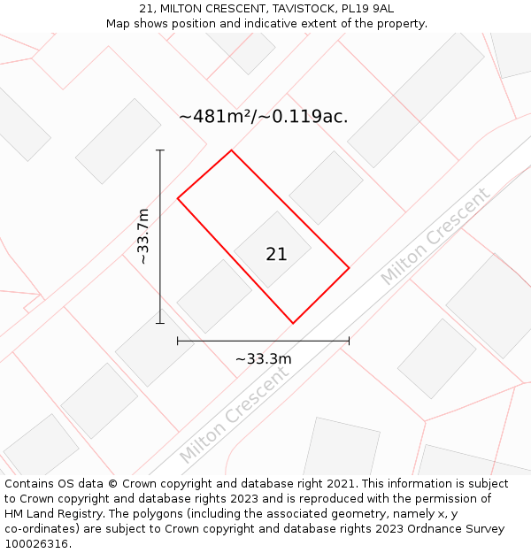 21, MILTON CRESCENT, TAVISTOCK, PL19 9AL: Plot and title map