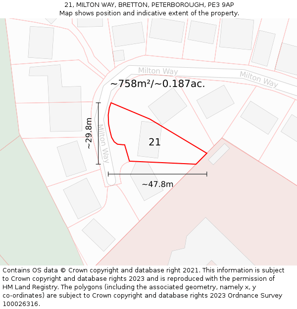 21, MILTON WAY, BRETTON, PETERBOROUGH, PE3 9AP: Plot and title map