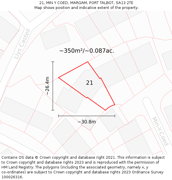 21, MIN Y COED, MARGAM, PORT TALBOT, SA13 2TE: Plot and title map