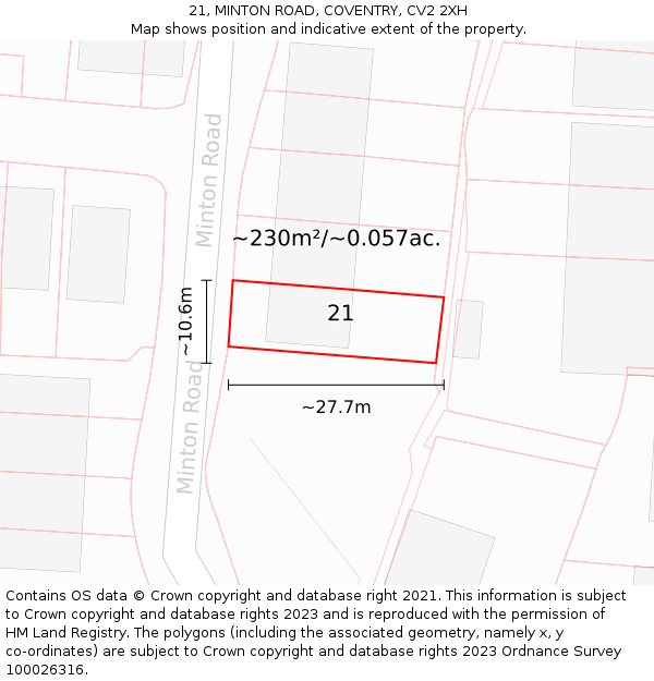 21, MINTON ROAD, COVENTRY, CV2 2XH: Plot and title map