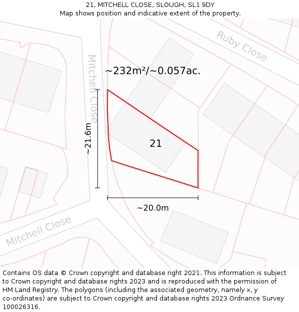 21, MITCHELL CLOSE, SLOUGH, SL1 9DY: Plot and title map