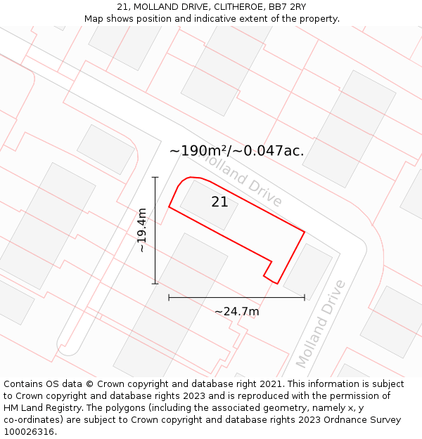 21, MOLLAND DRIVE, CLITHEROE, BB7 2RY: Plot and title map