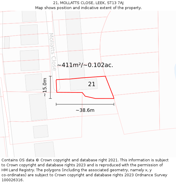 21, MOLLATTS CLOSE, LEEK, ST13 7AJ: Plot and title map