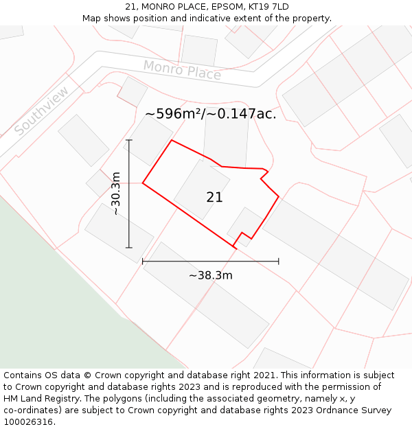 21, MONRO PLACE, EPSOM, KT19 7LD: Plot and title map