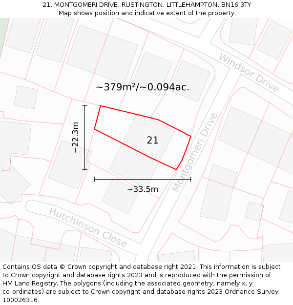 21, MONTGOMERI DRIVE, RUSTINGTON, LITTLEHAMPTON, BN16 3TY: Plot and title map