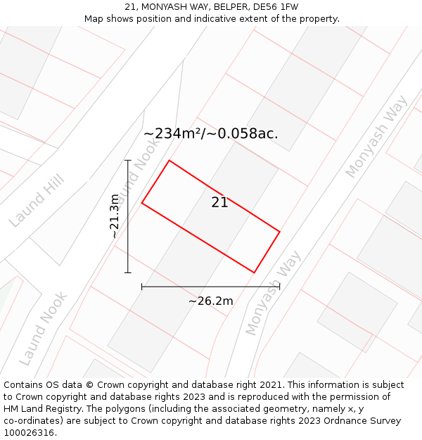 21, MONYASH WAY, BELPER, DE56 1FW: Plot and title map