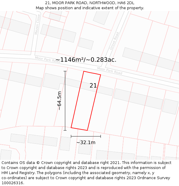 21, MOOR PARK ROAD, NORTHWOOD, HA6 2DL: Plot and title map