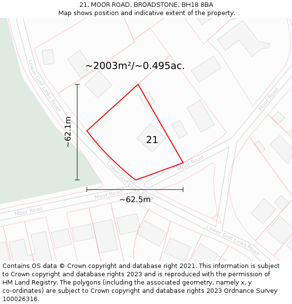 21, MOOR ROAD, BROADSTONE, BH18 8BA: Plot and title map