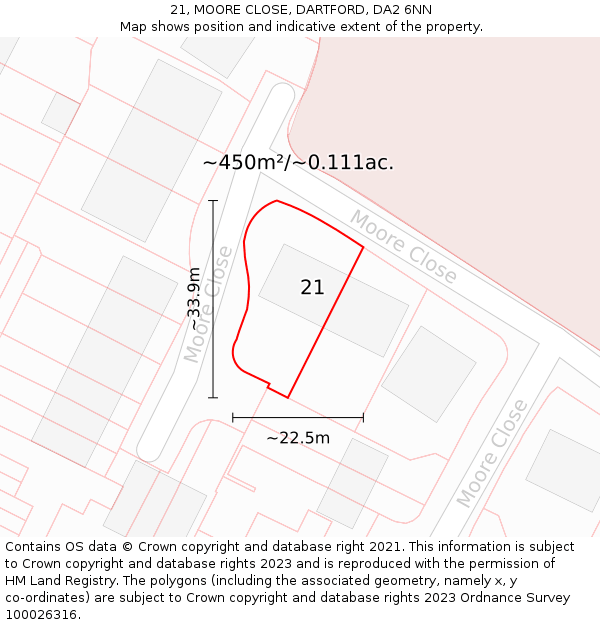 21, MOORE CLOSE, DARTFORD, DA2 6NN: Plot and title map