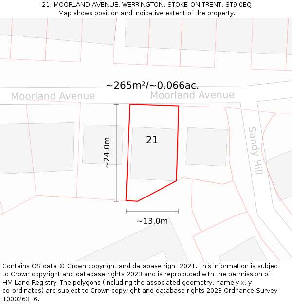 21, MOORLAND AVENUE, WERRINGTON, STOKE-ON-TRENT, ST9 0EQ: Plot and title map