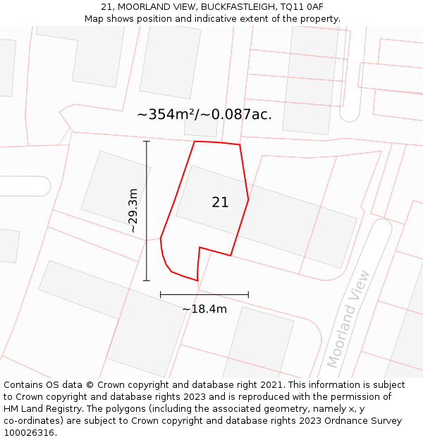 21, MOORLAND VIEW, BUCKFASTLEIGH, TQ11 0AF: Plot and title map