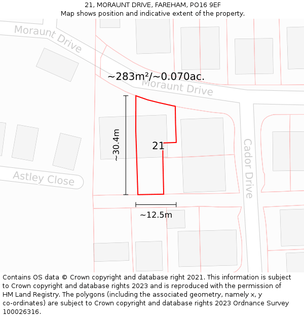 21, MORAUNT DRIVE, FAREHAM, PO16 9EF: Plot and title map