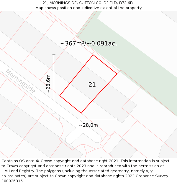 21, MORNINGSIDE, SUTTON COLDFIELD, B73 6BL: Plot and title map
