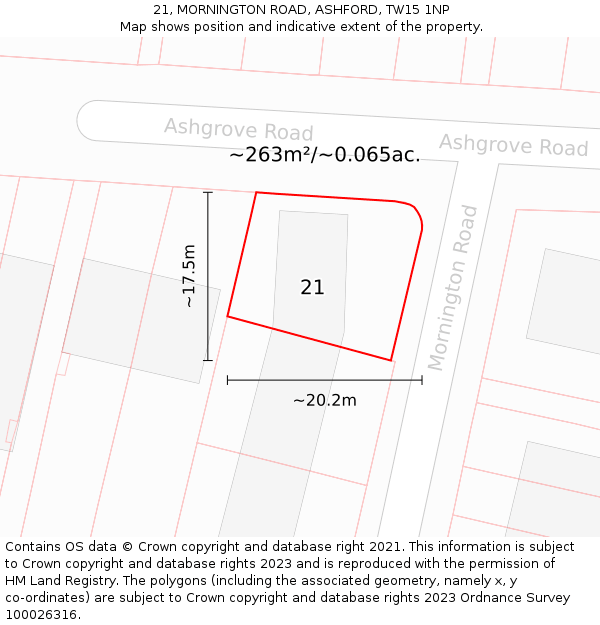 21, MORNINGTON ROAD, ASHFORD, TW15 1NP: Plot and title map