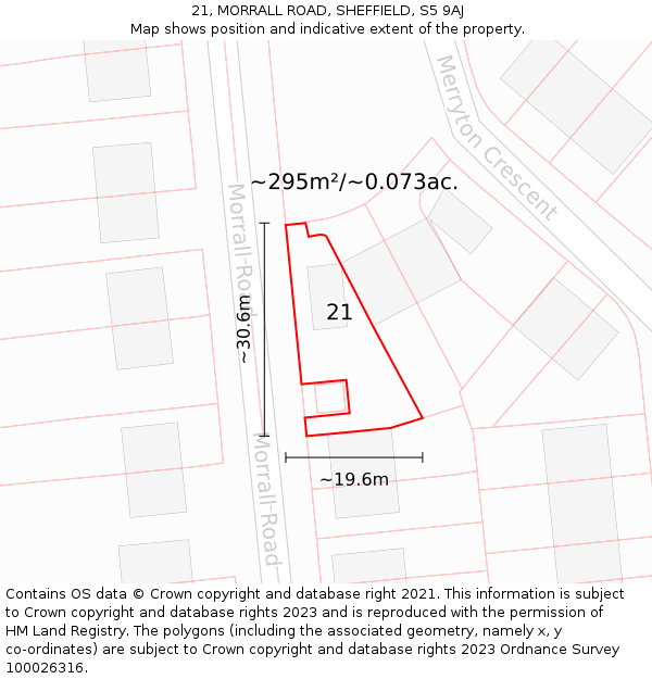 21, MORRALL ROAD, SHEFFIELD, S5 9AJ: Plot and title map