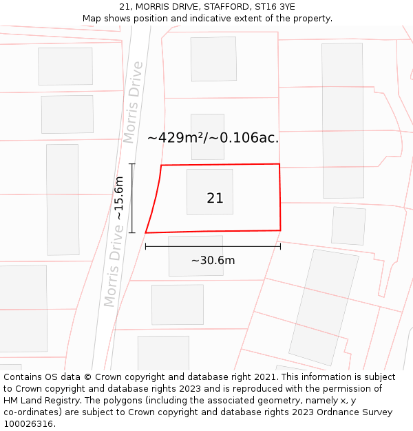 21, MORRIS DRIVE, STAFFORD, ST16 3YE: Plot and title map