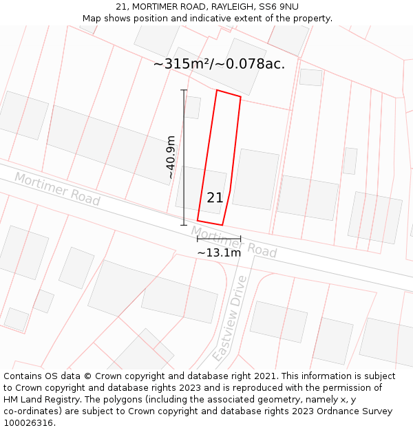 21, MORTIMER ROAD, RAYLEIGH, SS6 9NU: Plot and title map