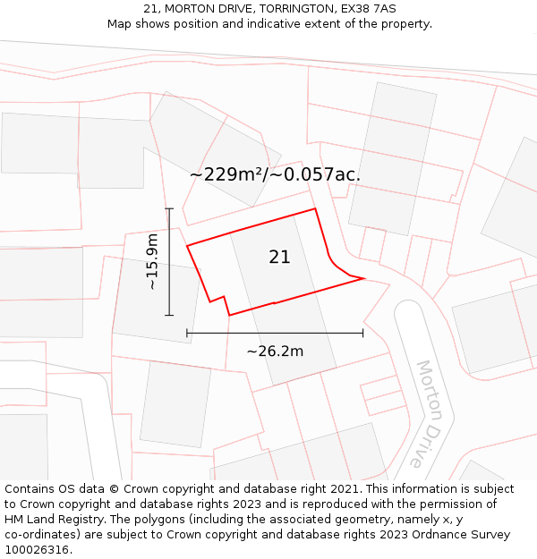 21, MORTON DRIVE, TORRINGTON, EX38 7AS: Plot and title map