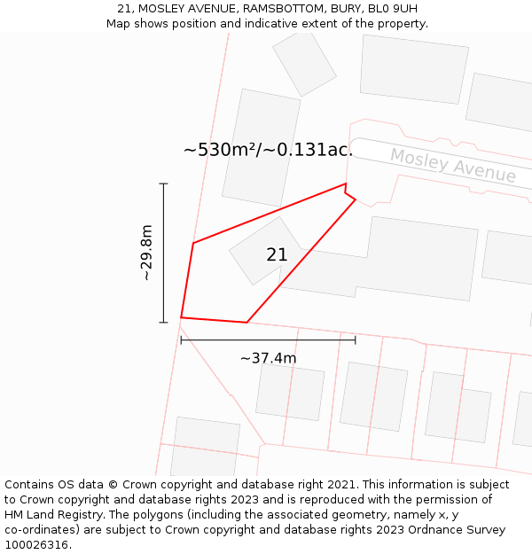 21, MOSLEY AVENUE, RAMSBOTTOM, BURY, BL0 9UH: Plot and title map