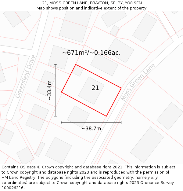 21, MOSS GREEN LANE, BRAYTON, SELBY, YO8 9EN: Plot and title map
