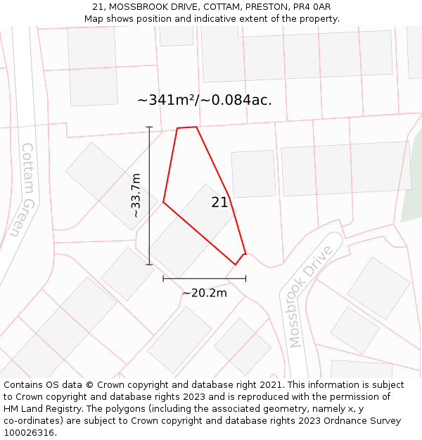 21, MOSSBROOK DRIVE, COTTAM, PRESTON, PR4 0AR: Plot and title map
