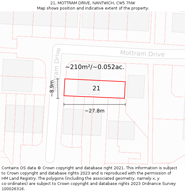 21, MOTTRAM DRIVE, NANTWICH, CW5 7NW: Plot and title map